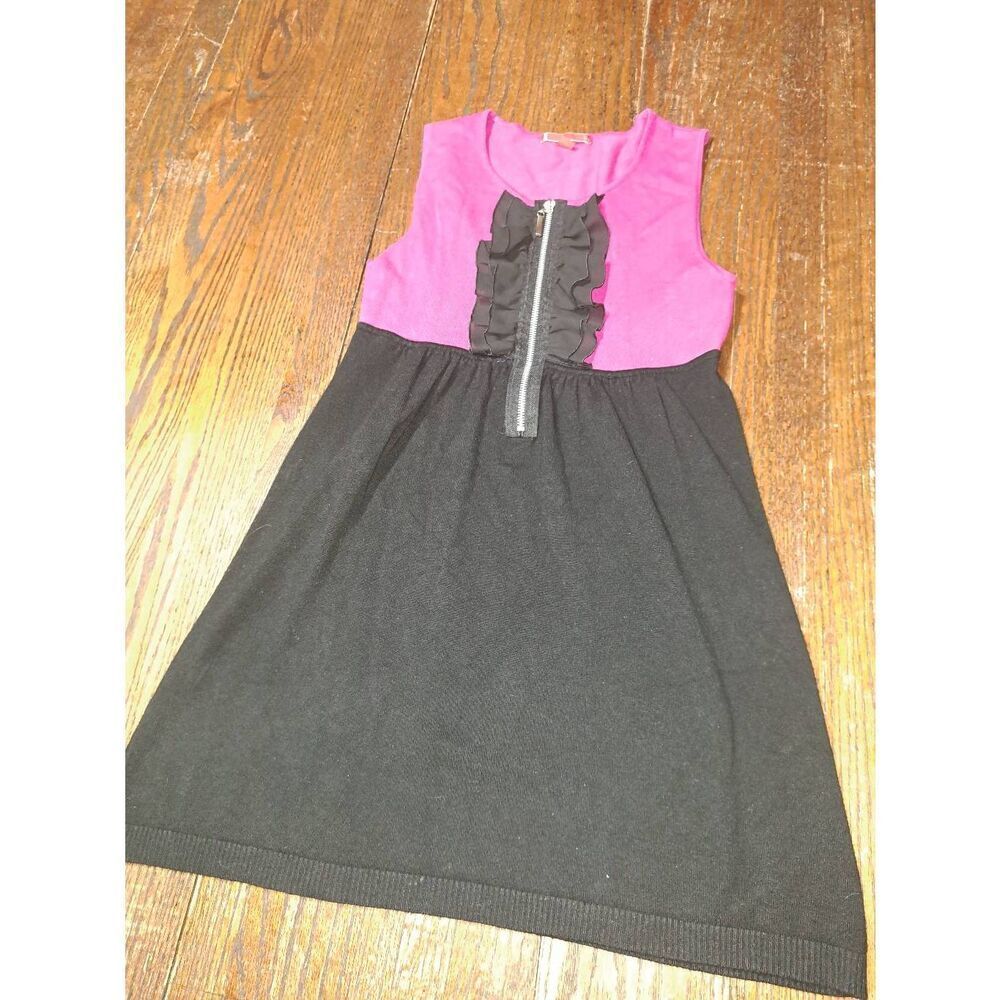 Medium Liv Pink Black Sleeveless Front Zip Ruffle Knit Mini Dress